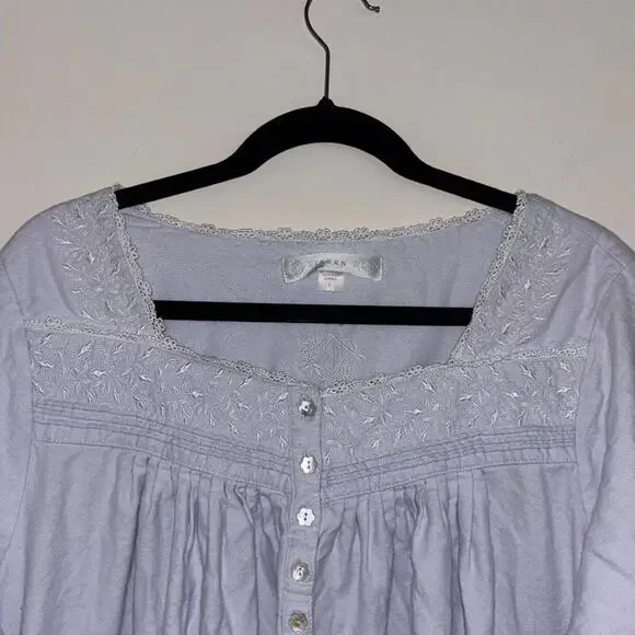 ✅Eileen West 100% Cotton Soft Periwinkle/Lavender Long Sleeve Pajama Gown Dress - Picture 2 of 9